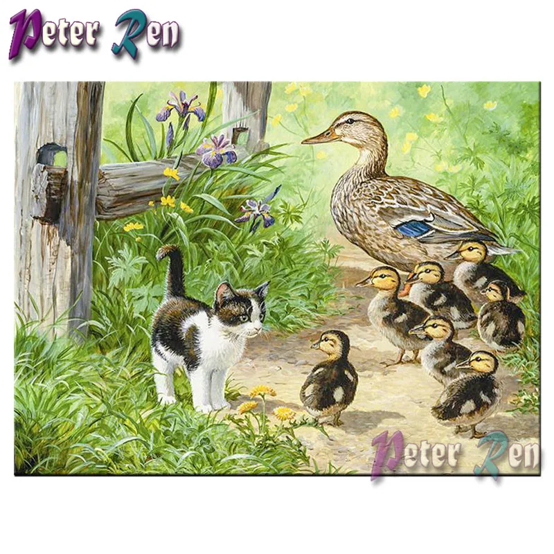 

5d Diamond Painting Duck cat in the garden diamond Embroidery Square/round Mosaic Picture Rhinestone Handmade Children's gifts