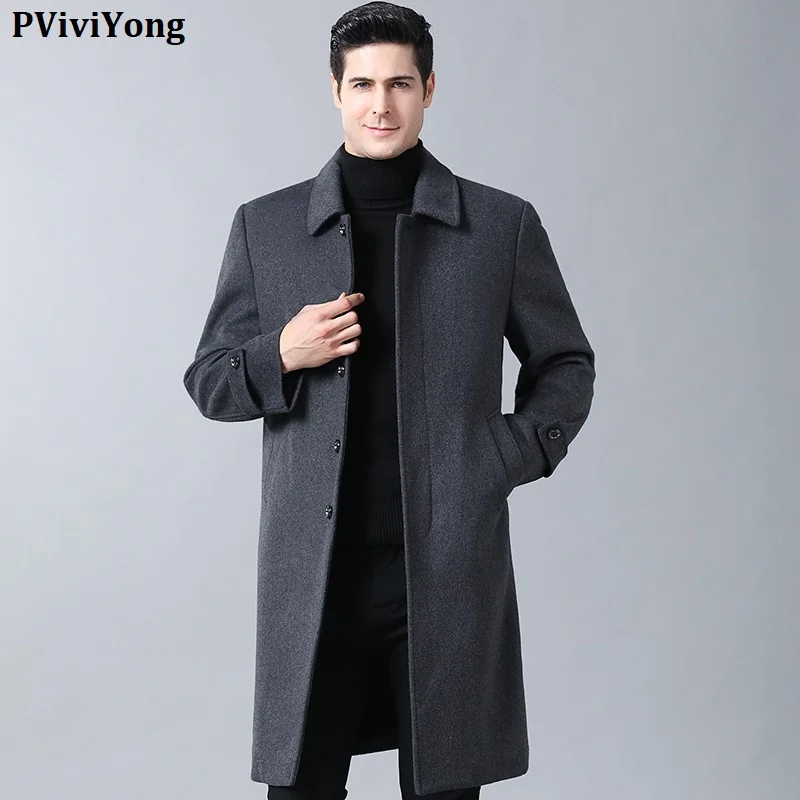 Gray PViviYong Новое поступление высококачественный шерстяной Тренч длинное пальто для мужчин, куртки с толстым вкладышем, Мужская парка, большие размеры, M-4XL 1728 - Color: Gray