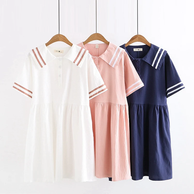 navy and pink striped dress