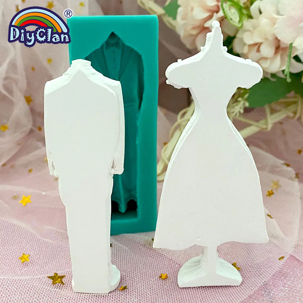 Hochzeitsdekoration Silikonform Brautkleid Fondant Kuchen Dekorationswerkzeuge Schokolade Dessert Gips Epoxidharz Formen Küchen-Backzubehör – Detail 4