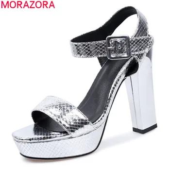 

MORAZORA 2020 Newest fashion high heels shoes women sandals summer solid color party wedding shoes big size 33-42 black sliver