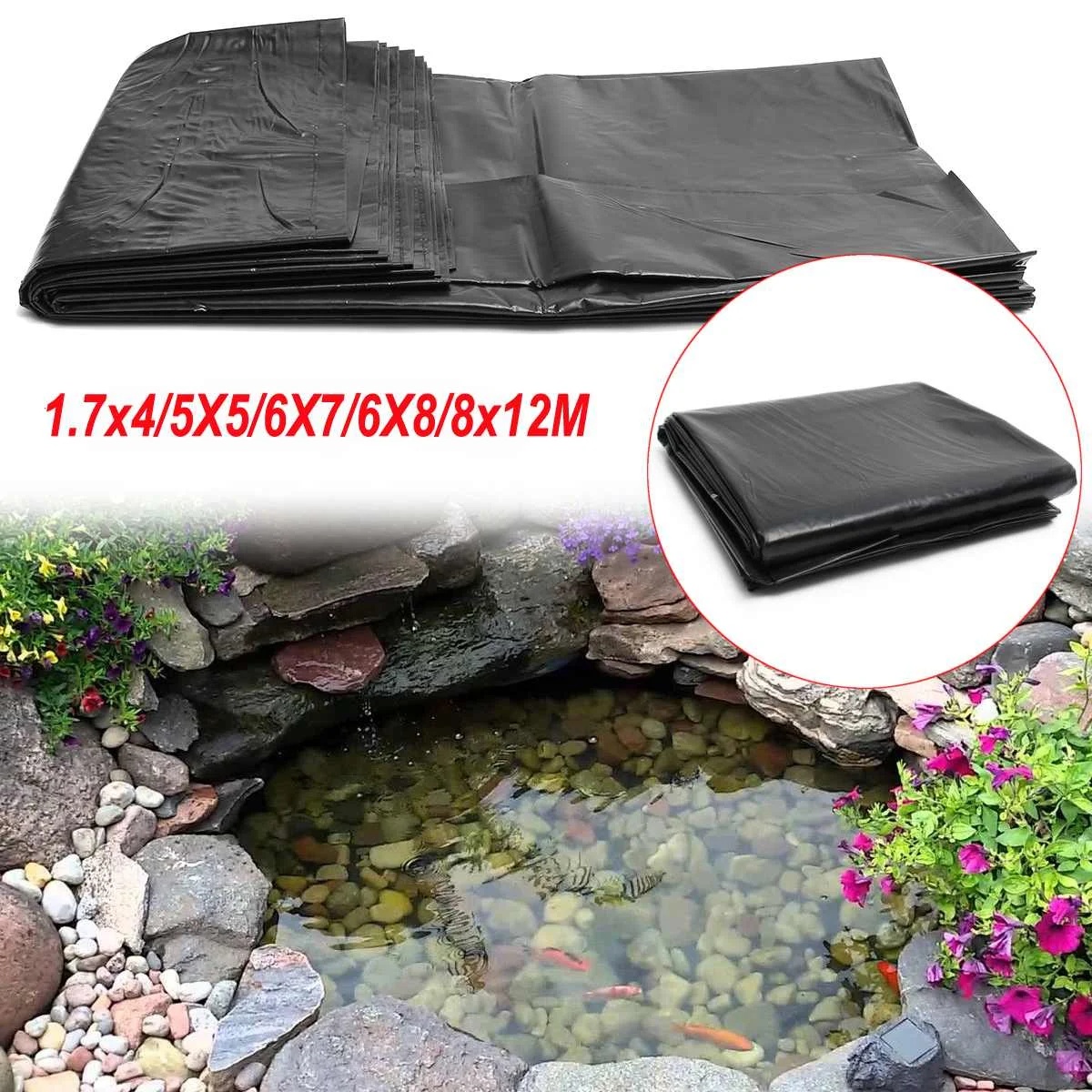 

HDPE Fish Pond Liner Rubber Waterproof Membrane Pond Liner clothe Rubber Thick Heavy Multiple Sizes 6x8m/6x7/5x5m/ 6x4m/1.7x4