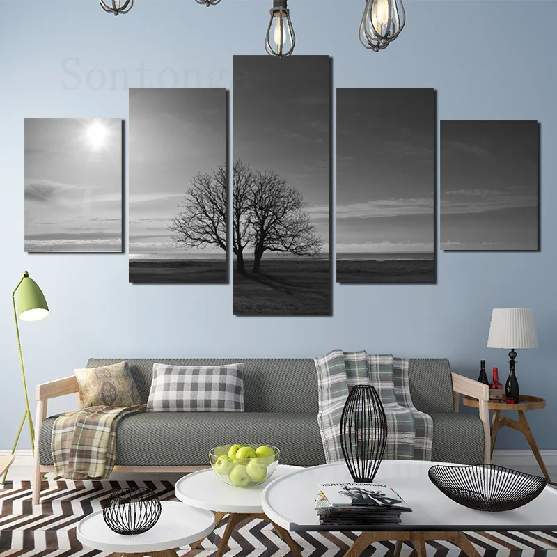 Canvas Painting Plain Sun Tree Gray Tone Wall Stickers Art Light Luxury Decorative Simple Style Modern Living Room | Дом и сад