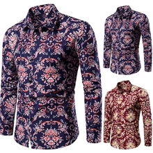 Chemise à boutons pour hommes, Slim Fit décontracté, manches longues, Floral, Tops boutonnés, hiver automne, chemises formelles de fête