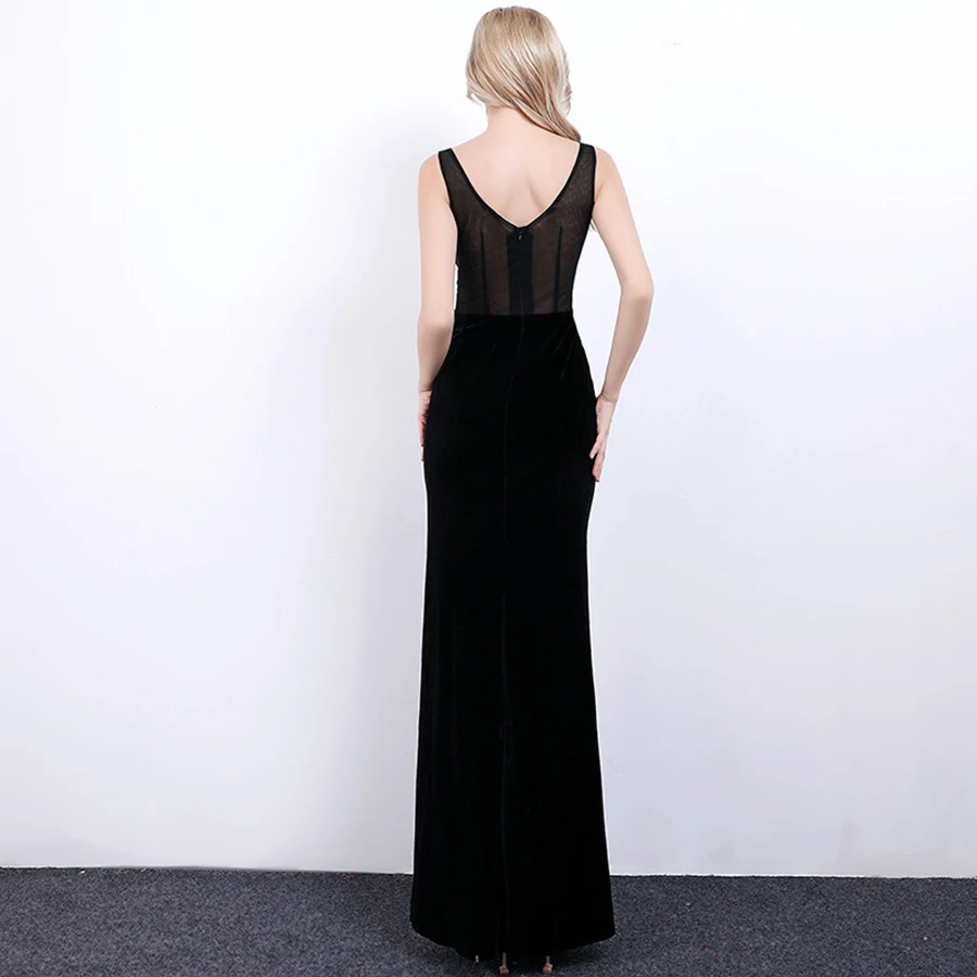 Skyyue, вечернее платье, сексуальное, v-образный вырез, с разрезом, Robe De Soiree, без рукавов, женское вечернее платье, длина до пола, официальное платье HH020