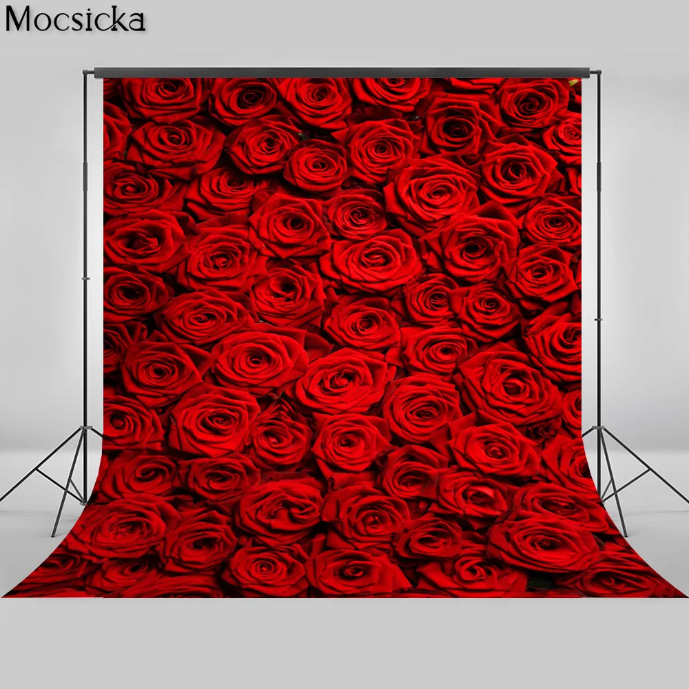

Mocsick Wedding Valentine Red Rose Photo Booth Background For Photo Studio Bridal Shower Birthday Party Photography Backdrops