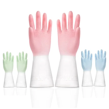 

1 Pair Gradient Color Dishwashing Gloves Thin Section Cleaning Tools Durable Kitchen Laundry Waterproof Latex Household Gloves