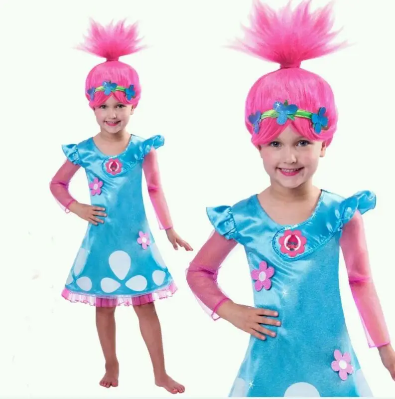2020 нарядное платье для девочек костюм с изображением троллей и Поппи Детские
