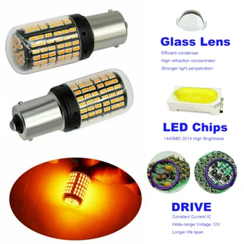 

1156 BA15S 3014 144SMD Turn Signal Light LED Amber Error-free 12-24V Lamp 2pcs