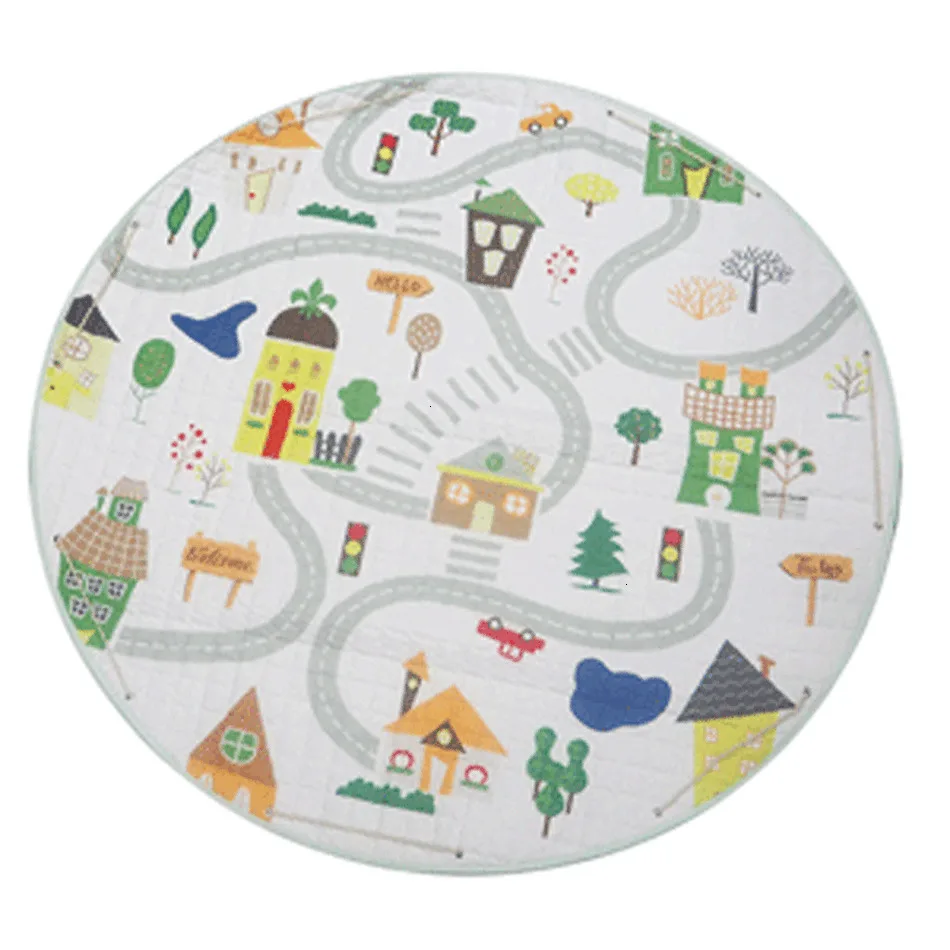 Круглый детский коврик с принтом животных, игрушки, Детский ковер, детский игровой коврик, хлопковый развивающий коврик, коврик-пазл, игровой коврик, сумка для хранения, игрушки - Цвет: WJ3535J
