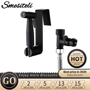 Портативный биде-распылитель Smesiteli, черный вертикальный биде из нержавеющей стали для ванной комнаты, настенный душ для туалета Shattaf - изображение