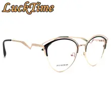 LuckTime повседневные Модные металлические женские очки, оправа кошачьи глаза, очки для близорукости, оправа для счастливых женщин, оправы для оптических очков#2012