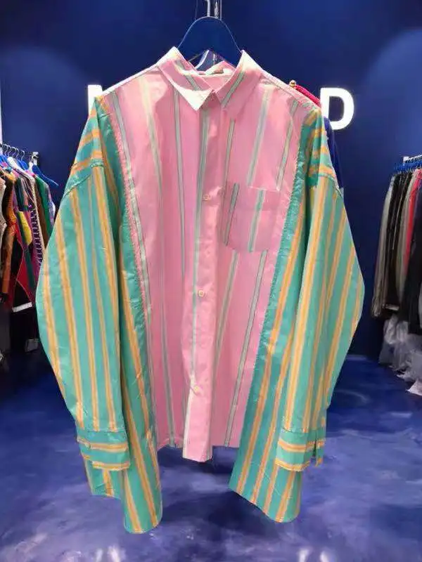 Южная Корея Восточные ворота женская одежда осень цвет-цвет ed свободный-подобранная необычная полосатая рубашка пальто