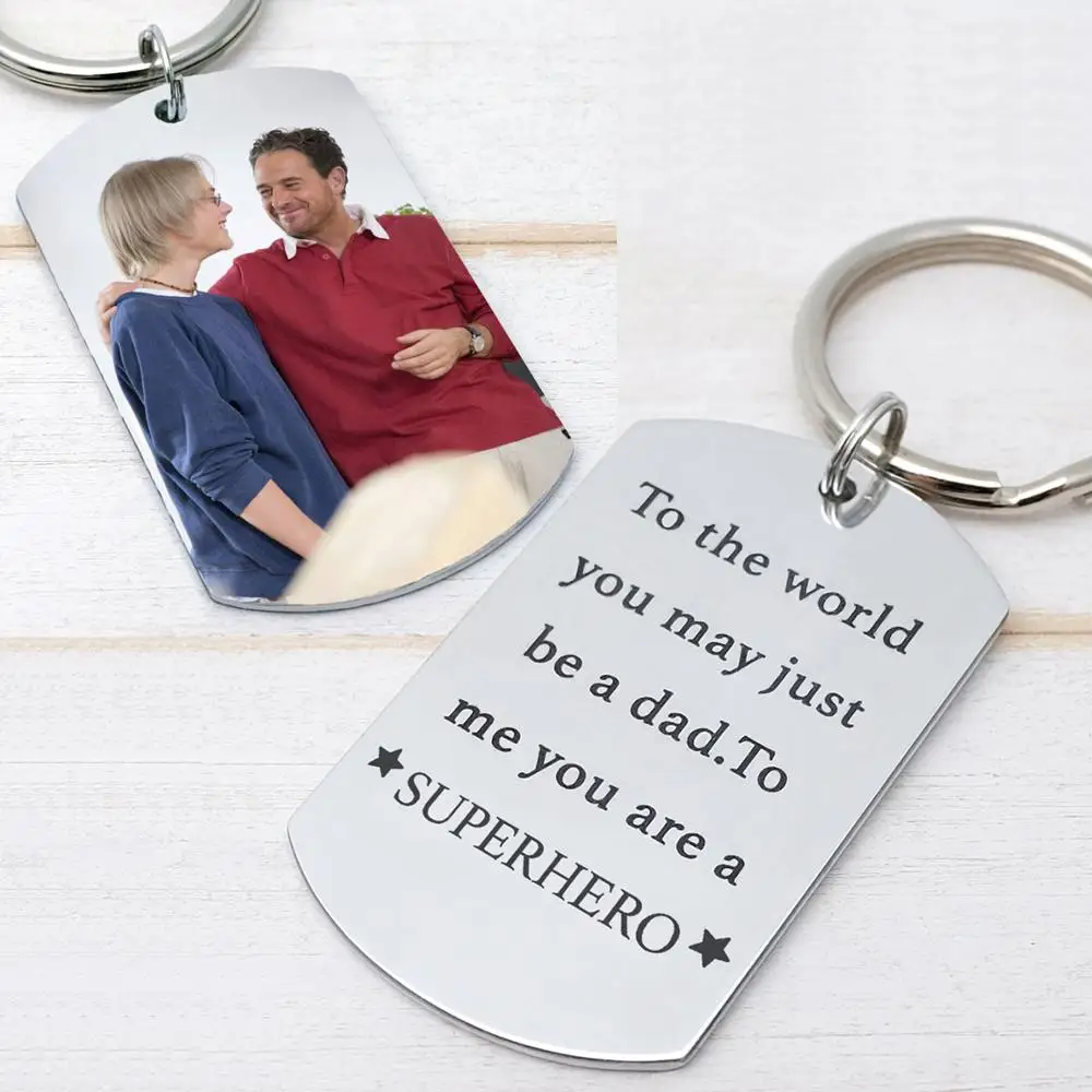 

Personalized Superhero Dad Keychain Gift For Dad Custom Photo Keyring Gift For Him Daddy Gift From Kids