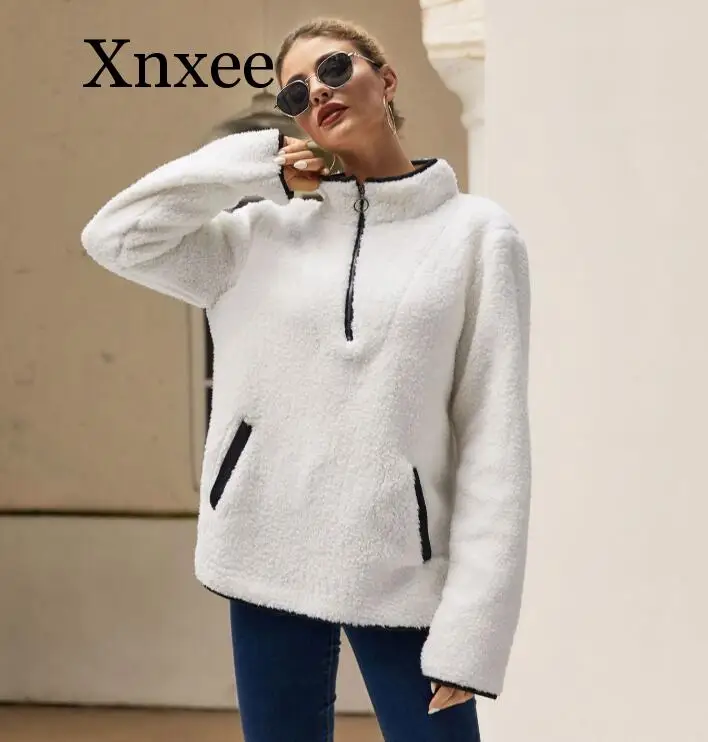 2020 new arrival Hoody Ladies Sweatshirt  Winter Gray White Fleece Fluffy Oversized Hoodie Women Casual Warm Faux Fur Pullover