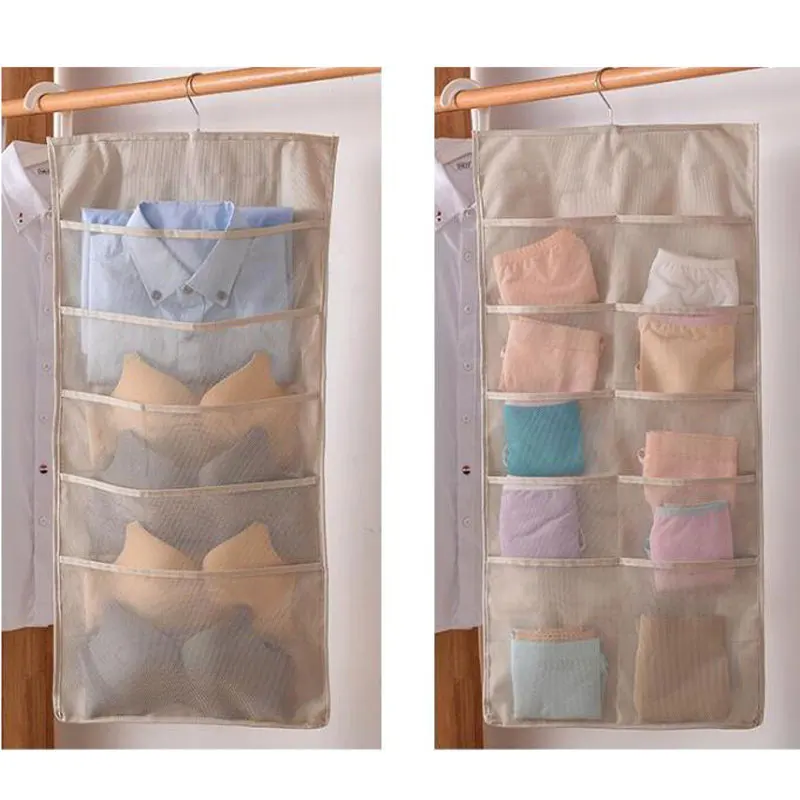 Beige 15 Grid Простая Подвеска из ткани Оксфорд сумка органайзер для гардероба двухсторонняя подвесная сумка разумная сумка для хранения водонепроницаемый - Цвет: Beige 15 Grid