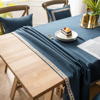 

Solid Color American Waterproof Art Plain Color Tablecloth Embroidered Household Thick Imitation Cotton Linen Tablecloth