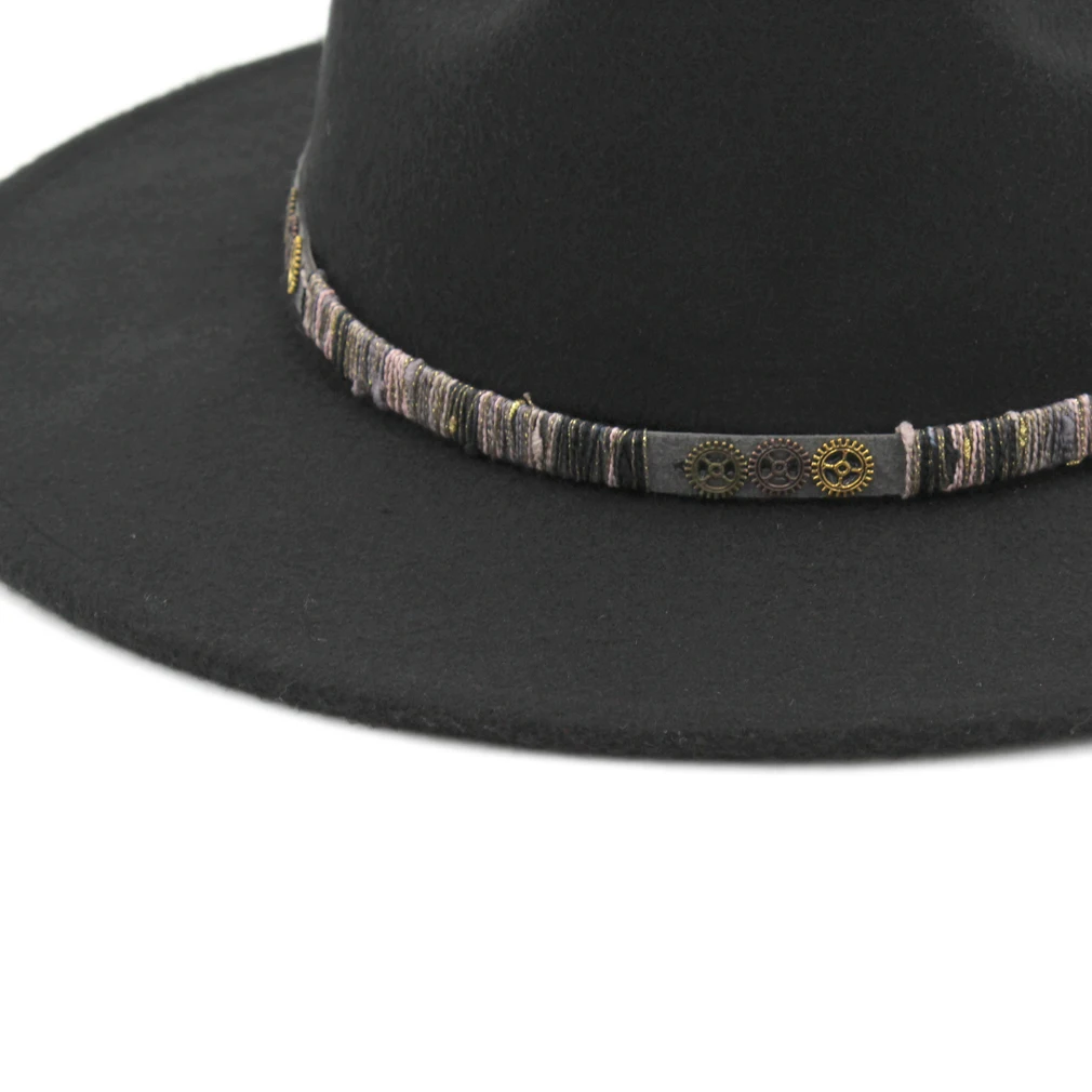 Mistdawn модная унисекс Панама шляпа с широкими полями шляпа Fedora зимняя теплая полушерстяная Кепка стимпанк стиль Hatband размер 56-58 см