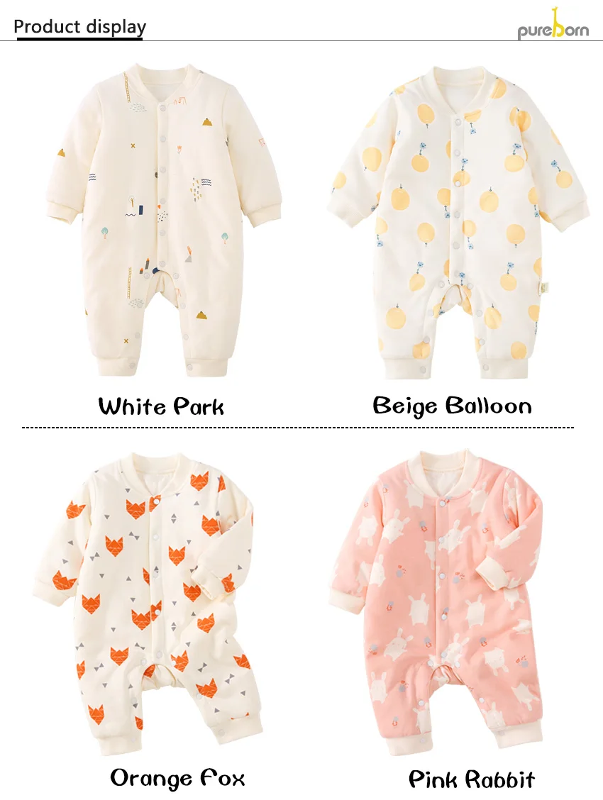 Детский комбинезон Pureborn; зимняя одежда для маленьких девочек с мультипликационным принтом; Стеганый Комбинезон с хлопковой подкладкой для новорожденных мальчиков