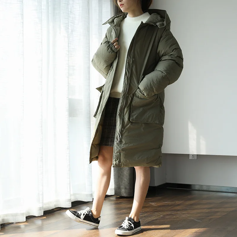 

554-0069 Harajuku-Style Solid Color Long Cotton-padded Clothes Winter INS inflooring lian Cap Warm down Coat Women's