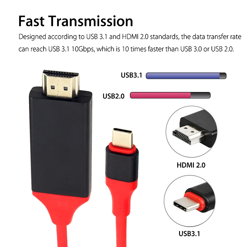 Кабель USB C к HDMI type C к HDMI 4K Кабель-адаптер для MacBook samsung Galaxy tv проектор USB 3,1 type C к HDMI кабель
