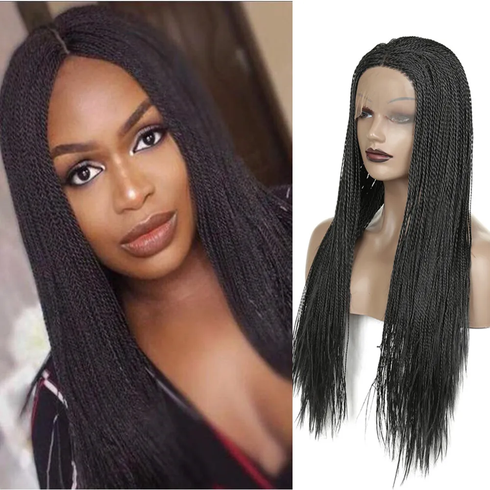 Long Twist Braids Synthetic Lace Front Wig Heat Resistant Fiber Hair Black Glueless Lace Wigs For Women With Baby Hair