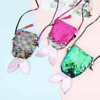 

Fashion Sequin Baby Girls Small Coin Purse Fish Tail Kindergarten Children Mini Crossbody Bags Cute Princess Accessories Handbag