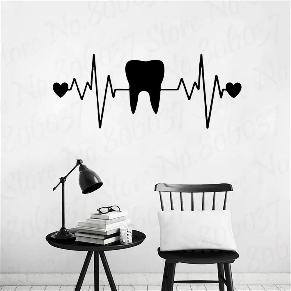 Teeth Dentistry Wall Stickers Heart ECG Vinyl Wall Decals Dentist