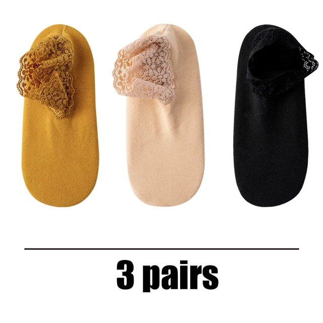 3 Pairs Women Winter Socks Warm Thicken Thermal Soft Solid Color Socks Wool Cashmere Snow Boots Velvet Lace Home Floor Sock Gold