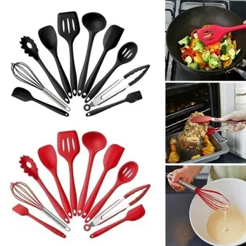 

10Pcs Silicone Kitchenware Non-stick Cookware Cooking Tool Spoon Spatula Ladle Egg Beaters Shovel Soup Kitchen Utensils Set
