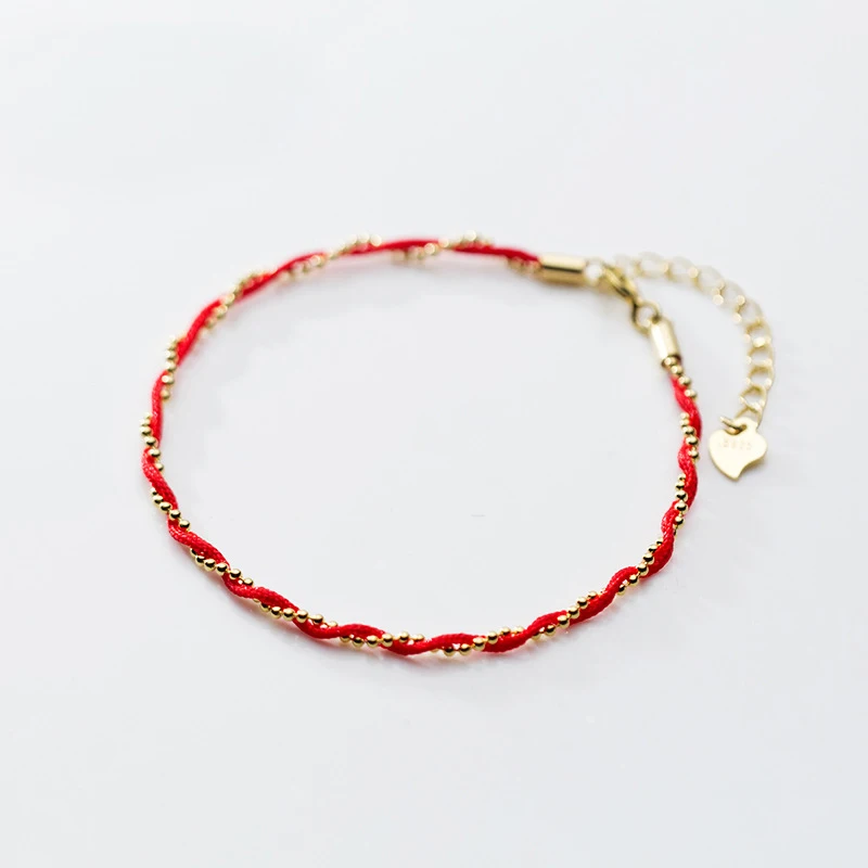 

MloveAcc S925 Sterling Silver Red Rope Bead Spiral Twist Chain Bracelet for Women Lady Daughter Jewelry Gift