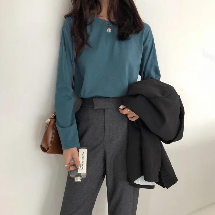 

New 2019 Autumn Women Basic T-Shirt Long Sleeve O-Neck Candy Color Bottoming T Shirt Female Tops Tees J047