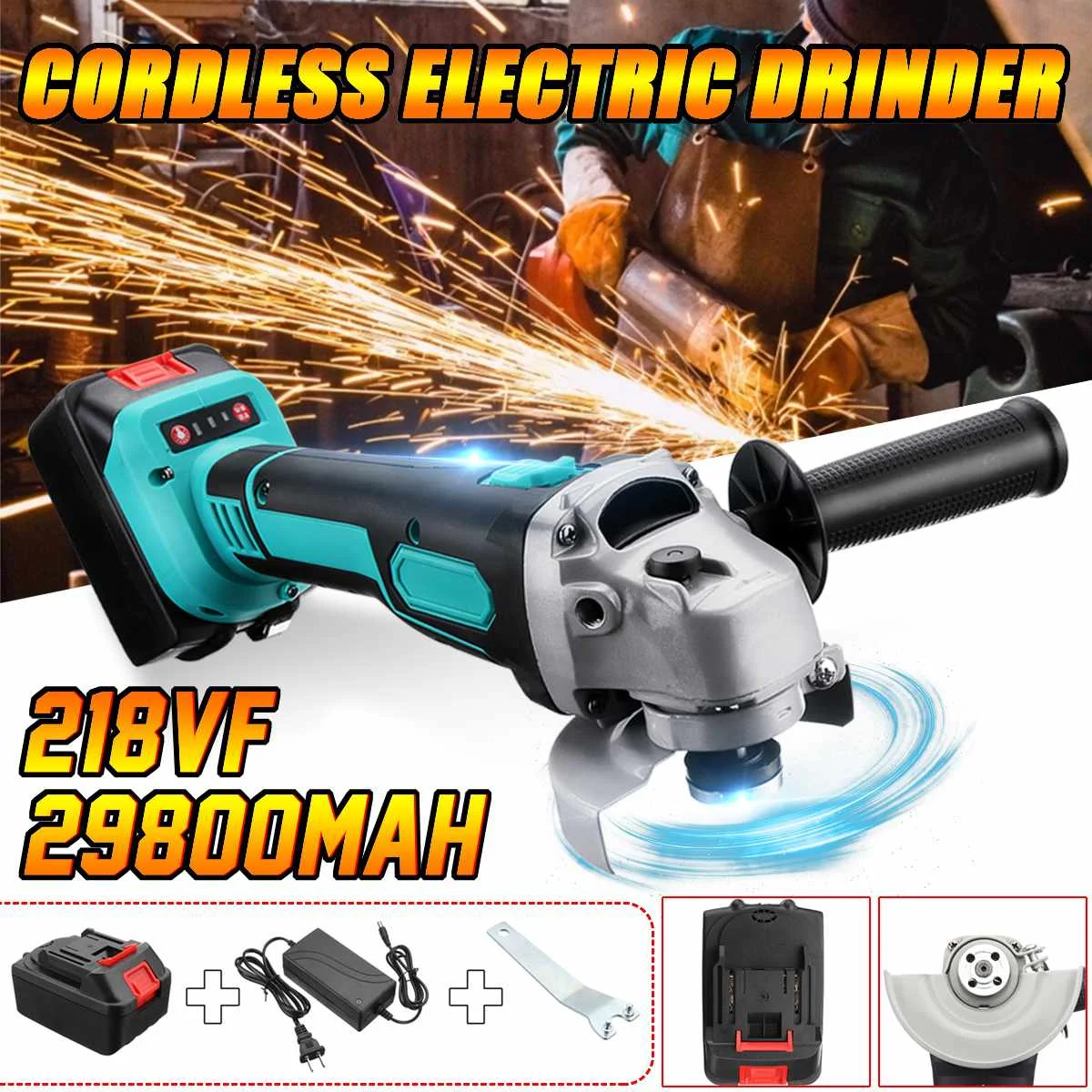 

188VF/218VF Cordless Angle Grinder Electric Power Polishing Cutting W/ 1 or 2 21800/29800mAh Li-ion Battery