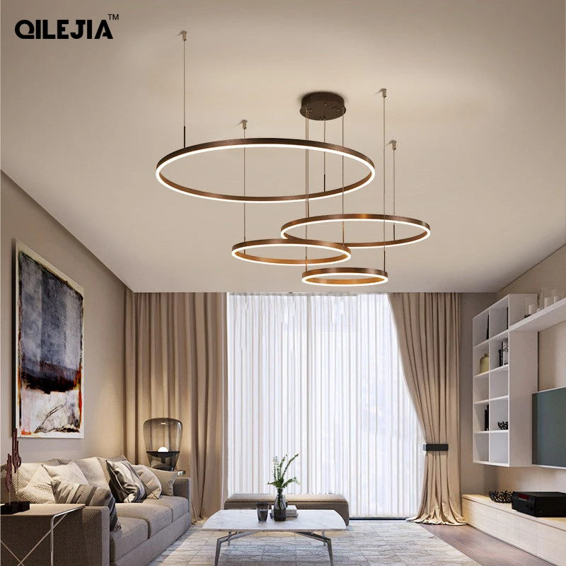 Creative Modern Led Pendant Lights Home Deco Lighting Brushed Rings Chandelier Lighting Hanging Lamps For Living Dining Room 5