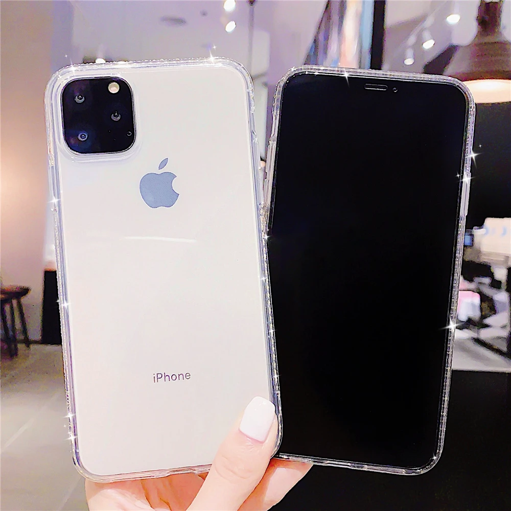 Прозрачный модный силиконовый мягкий чехол со стразами для iPhone 11 Pro Max X XS XR 6S 6 7 8 Plus