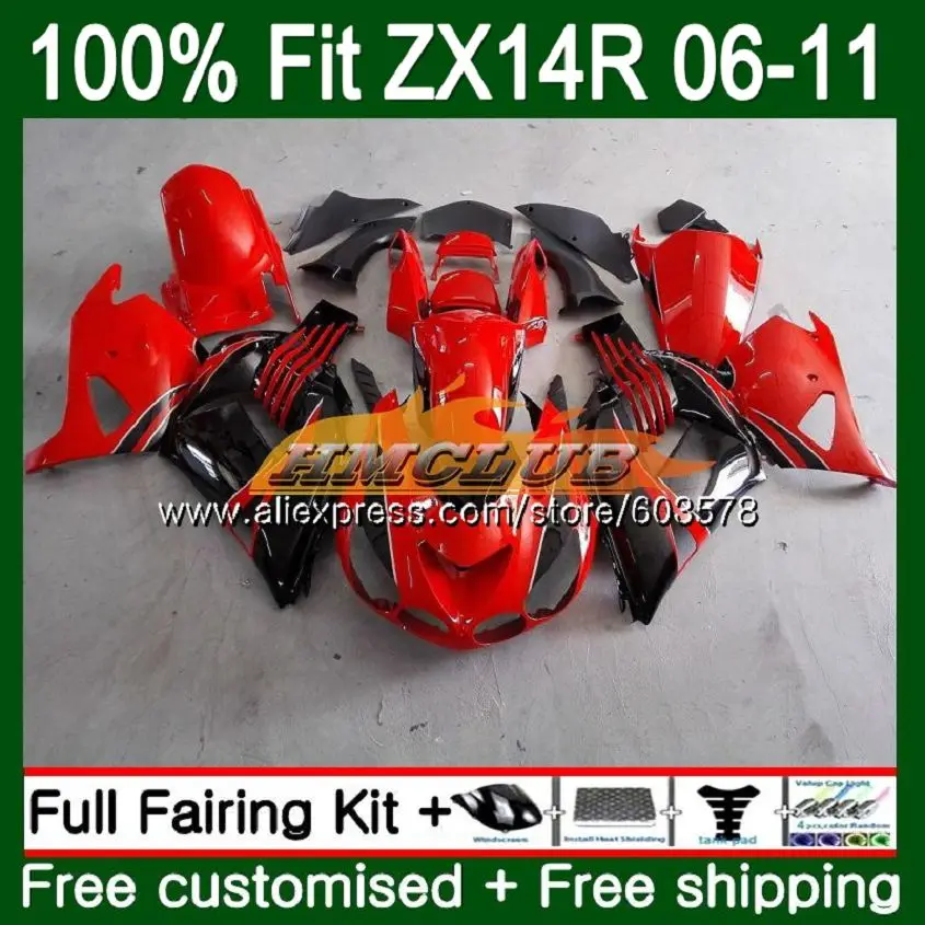 Инъекции для KAWASAKI ZZR1400 ZX14R 06 07 08 09 10 11 113CL. 28 ZX 14R ZX-14R 2006 2007 2008 2009 2010 2011 красный черный обтекатель