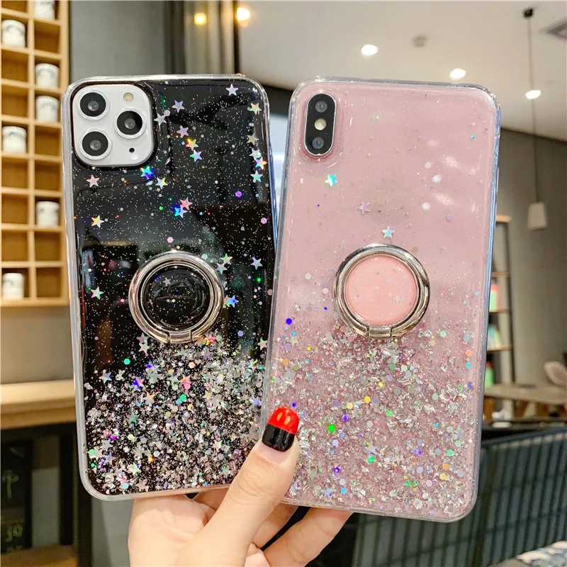 Custodia per telefono con supporto ad anello glitterato per Samsung Galaxy S22 S20 FE S10E S21P S9 Plus S8 Note9 note 10 P Note20 U con retro morbido_voghion.com