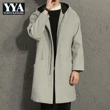 Мужские приталенные тренчи средней длины Harajuku, весенне-осенние повседневные мужские пальто на молнии с длинным рукавом и карманами, уличная одежда