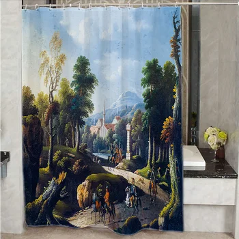 

NEW European style artwork paintings printed shower curtain home decorative bath curtain set for bathroom big size with 12 hooks