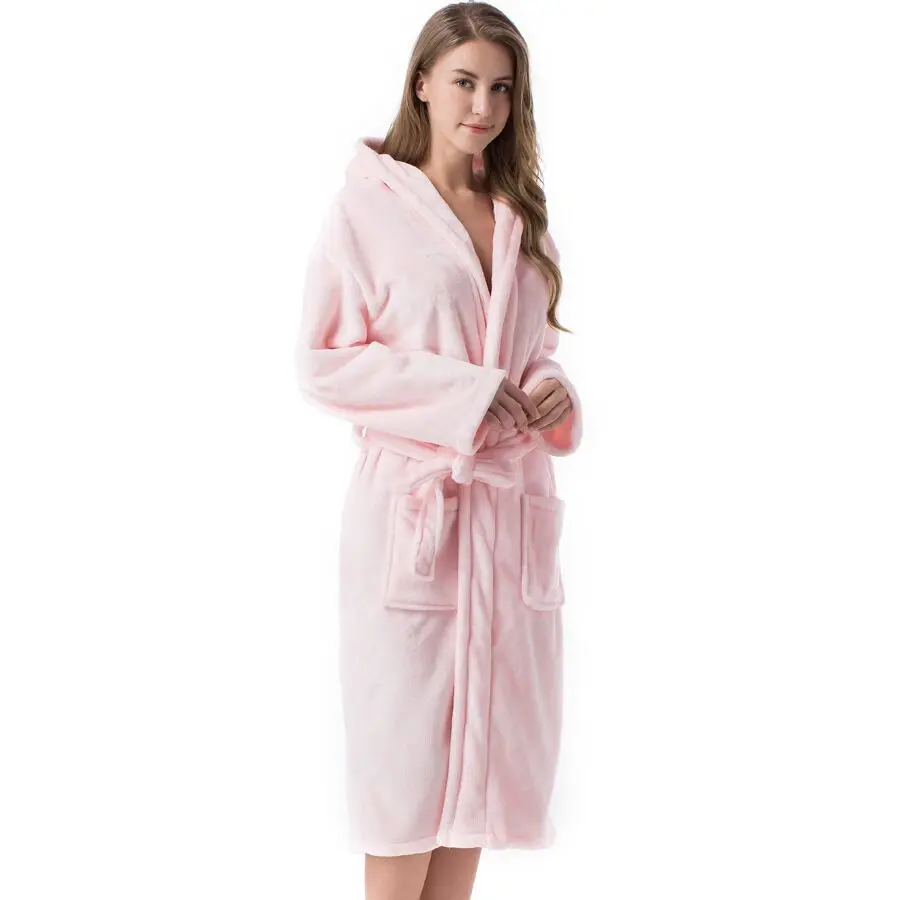 2020 Winter Kimono Robe Plush Fleece Bath Robes For Women Soft Warm Long Sleeve Hooded Nightgown Loungewear Sleepwear
