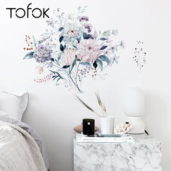 

Tofok Watercolor Bouquet Home Wall Sticker Fresh Style Creative Mural Decals for Bedroom Living Room DIY Background Decor
