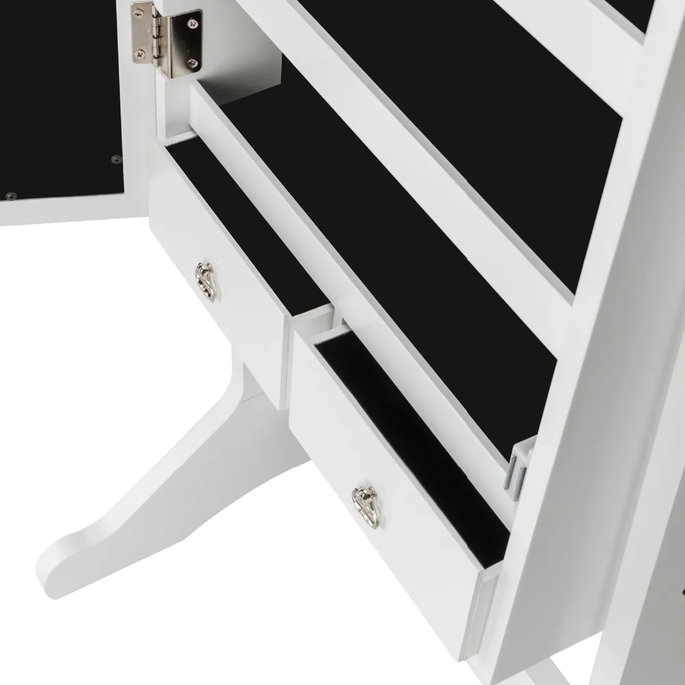 Lockable Jewelry Cabinet Organizer Storage Box Stand with Makeup mirror White Dresser Home Furniture for bedroom (12)