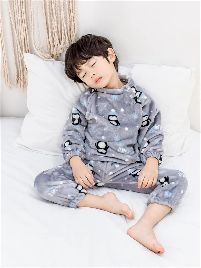 Pizama/Зимний фланелевый пижамный комплект для детей от 6 месяцев до 7 лет, теплая флисовая детская одежда для сна с рисунком панды для маленьких мальчиков и девочек - Цвет: Gray