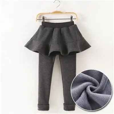 Новое поступление, Детские теплые флисовые леггинсы для девочек, модная юбка для девочек, штаны, облегающие бархатные брюки - Цвет: Темно-серый