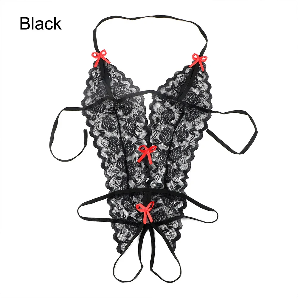 Black 1 шт. горячее сексуальное кружевное сиамское перспективное Трехточечное Нижнее белье Стринги Babydoll одежда для сна эротическая Нижнее белье женские товары для взрослых - Цвет: Black