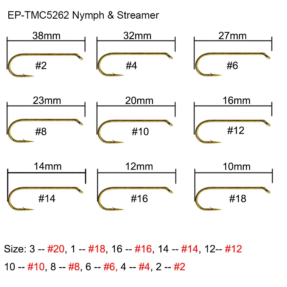 Eupheng 100 шт. Nymph сухой стример мокрого рыболовного крючка мокрого рыболовного крючок под стример кованые бронзовые Крючки для ловли нахлыстом - Цвет: EP-TMC-5262