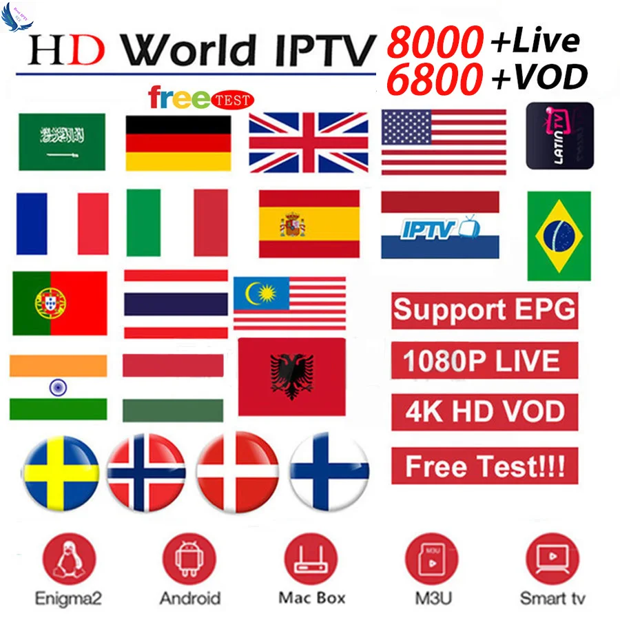 HD World 4K IP tv подписка android tv box лучшая Европа Испания голландский Швеция французский арабский Азиатский Африка Америка Smart Live IP tv