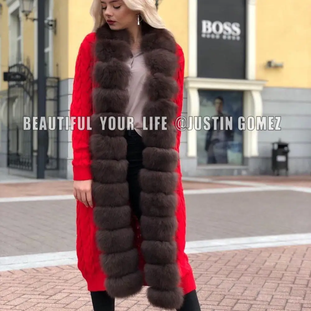 New Design High-end Fashion Chic Elegant Winter Clothes Women Warm High Quality Women Sweaters With Long Natural Fox Fur Collar - Цвет: Многоцветный