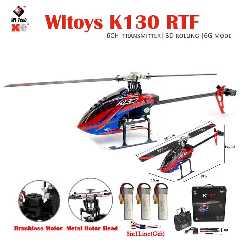 Wltoys XK K130 RC Helicopter 2.4G 6CH 3D 6G System Brushless Motor