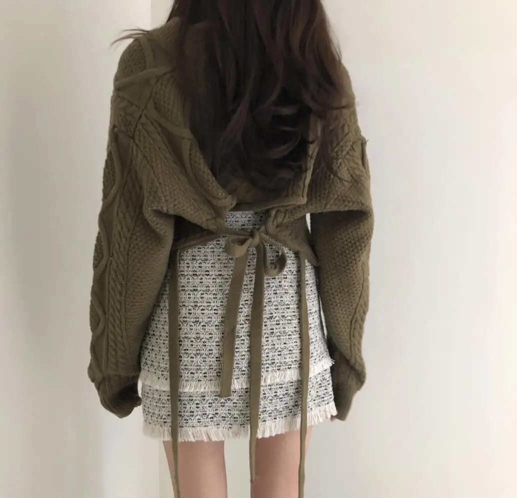 

V Neck Twist Sweater Women Pullover Warm High Waist Back Lace Up Thick Sweater Casual 2019 Winter Femme Mujer Korean Sweater
